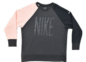 Nike Dri-FIT Women's Large Colorblock Raglan Crewneck Sweatshirt Pink Gray Black